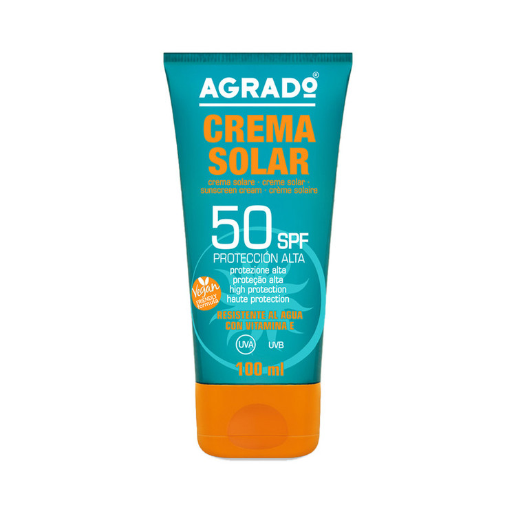 کرم ضد آفتاب بدون رنگ آگرادو SPF 50 مدل +A مناسب انواع پوست حجم 100 میلیلیتر