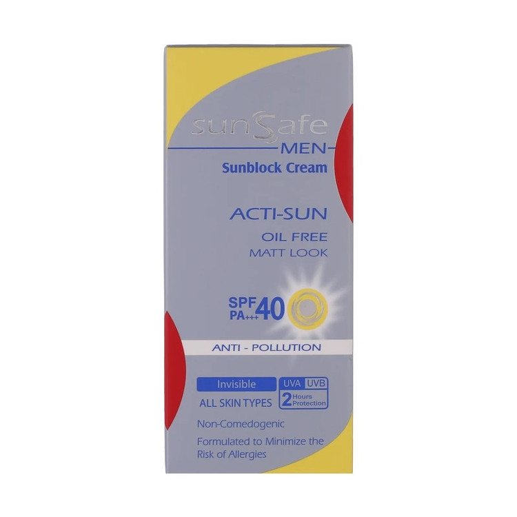 کرم ضد آفتاب بیرنگ صورت سان سیف SPF 40 مدل ACTI-SUN مناسب برای انواع پوست حجم 50 میلیلیتر بسته ۲ عددی