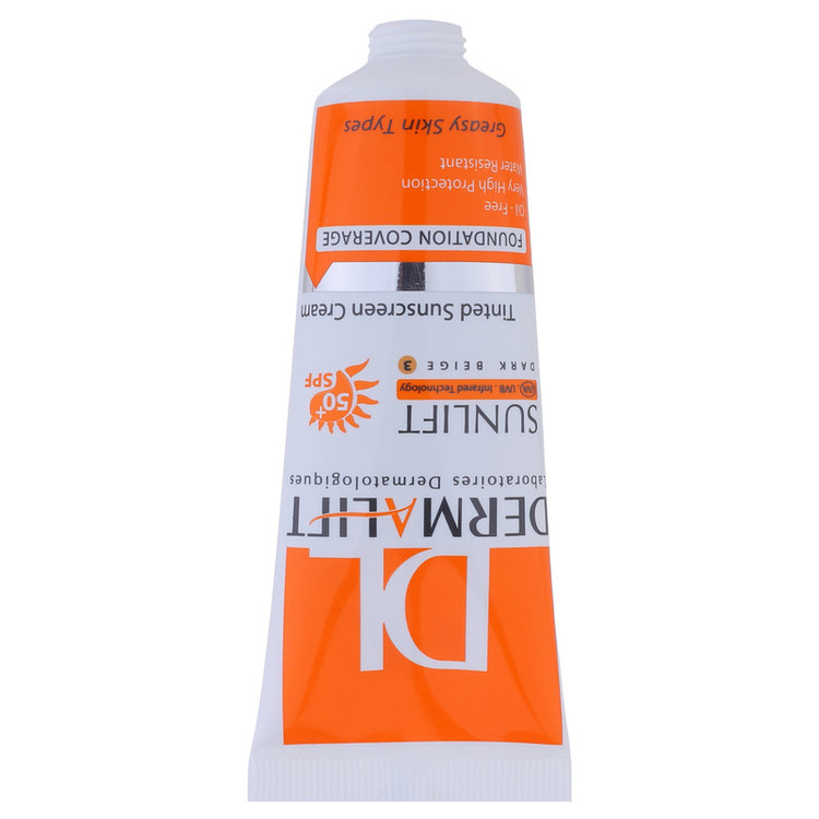 کرم ضد آفتاب رنگی درمالیفت مدل سانلیفت SPF 50 حاوی محافظ UVA و UVB، ضد آب، ضد پیری، ضد جوش و آکنه، مناسب پوست چرب حجم 40 میلیلیتر 