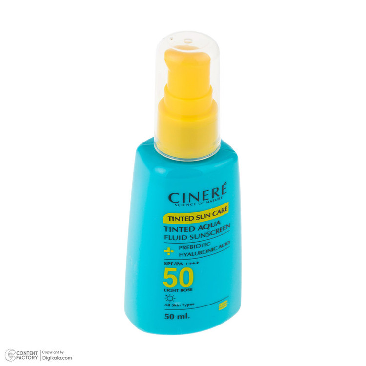 فلوئید ضد آفتاب رنگی لایت رز صورت سینره SPF 50 مدل AQUA محافظ UVA ،UVB و ++++PA مناسب برای انواع پوست حجم 50 میلیلیتر