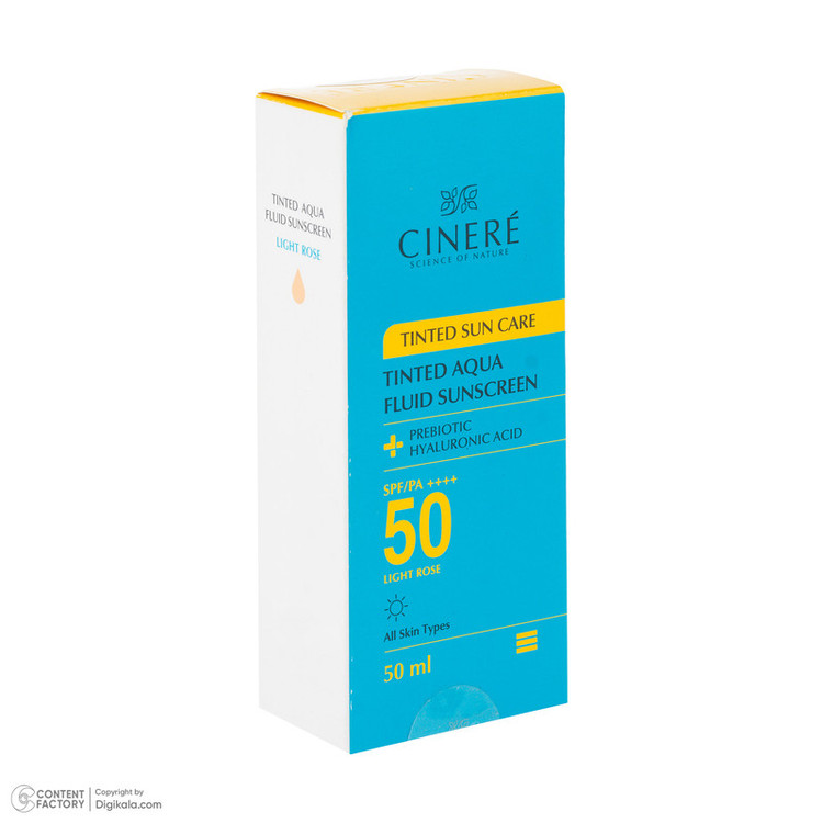 فلوئید ضد آفتاب رنگی لایت رز صورت سینره SPF 50 مدل AQUA محافظ UVA ،UVB و ++++PA مناسب برای انواع پوست حجم 50 میلیلیتر