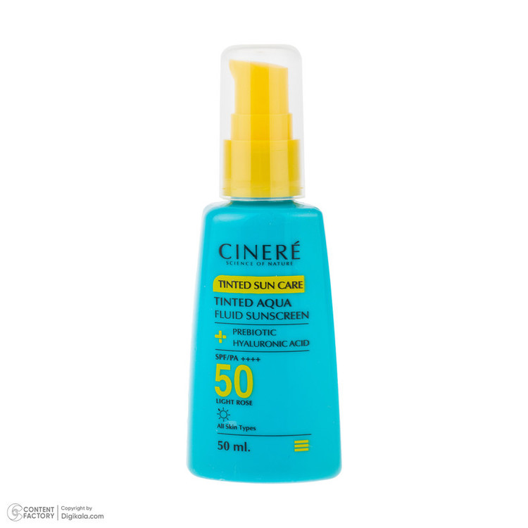 فلوئید ضد آفتاب رنگی لایت رز صورت سینره SPF 50 مدل AQUA محافظ UVA ،UVB و ++++PA مناسب برای انواع پوست حجم 50 میلیلیتر