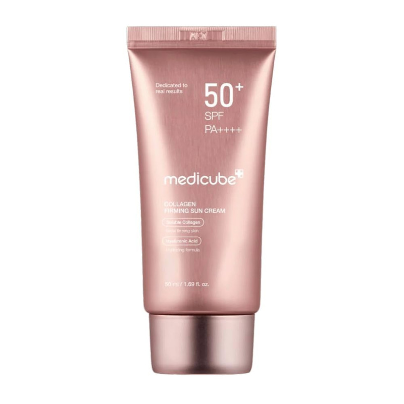 کرم ضد آفتاب بدون رنگ دست و صورت مدیکیوب spf50 مدل کلاژن محافظ UVA،UVB مناسب برای انواع پوست حجم 50 میلی لیتر