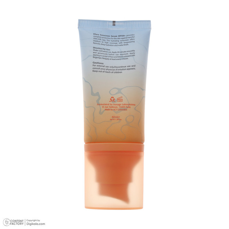 سرم ضد آفتاب رنگی light tinted صورت الارو SPF50 مدل Hyaluronic acid محافظ در برابر اشعه UVA و UVB مناسب برای انواع پوست حجم 40 میلیلیتر