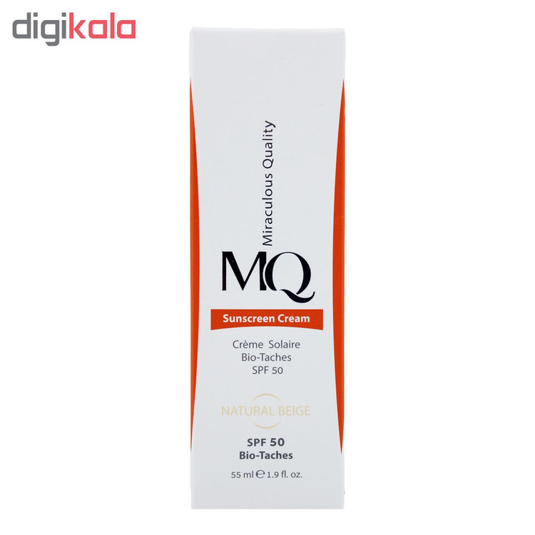 کرم ضدآفتاب رنگی ام کیو SPF50 مدل NATURAL BEIGE BIO TACHES مناسب انواع پوست، حجم 55 میلیلیتر