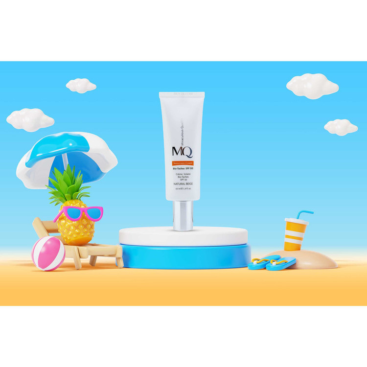 کرم ضدآفتاب رنگی ام کیو SPF50 مدل NATURAL BEIGE BIO TACHES مناسب انواع پوست، حجم 55 میلیلیتر