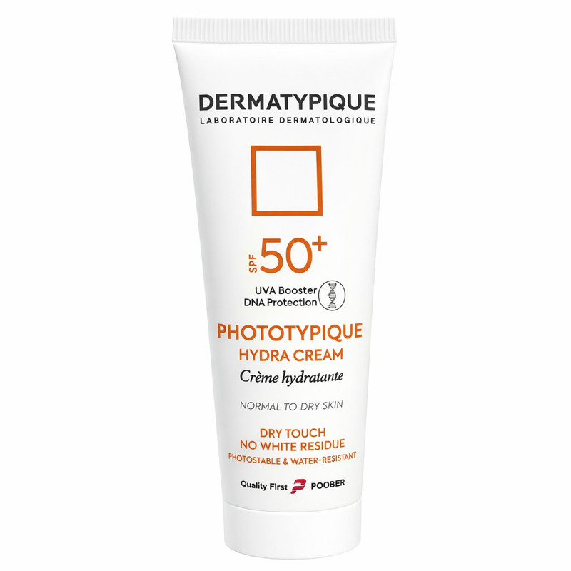 کرم ضدآفتاب بی‌رنگ دست صورت و بدن درماتیپیک SPF 50 مدل هیدرا محافظ UVA/UVB مناسب برای پوست خشک حجم ۵۰ میلی‌لیتر