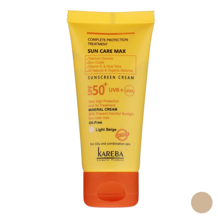 کرم ضد آفتاب رنگی کاربا SPF50 مدل مینرال مناسب برای پوست چرب و مختلط حجم 50 میلی لیتر