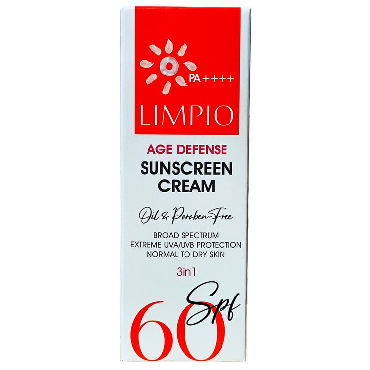 کرم ضد آفتاب بی رنگ لیمپیو SPF 60 مدل Age Defense محافظ UVA ، UVB و PA++++، ضد حساسیت، ضد چروک و پیری ، مناسب پوستهای نرمال و خشک حجم 50 میلیلیتر