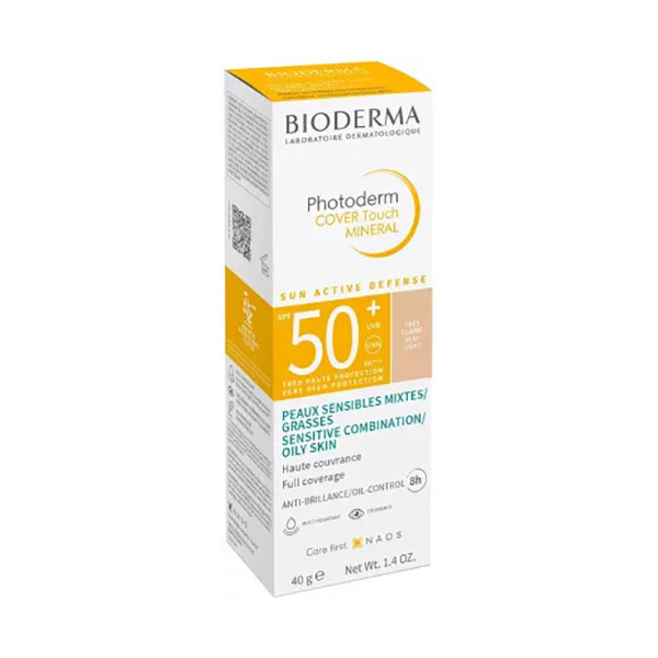 کرم ضد آفتاب رنگی بایودرما SPF 50 مدل Cover Touch مناسب پوستهای چرب و مختلط حجم 40 میلیلیتر
