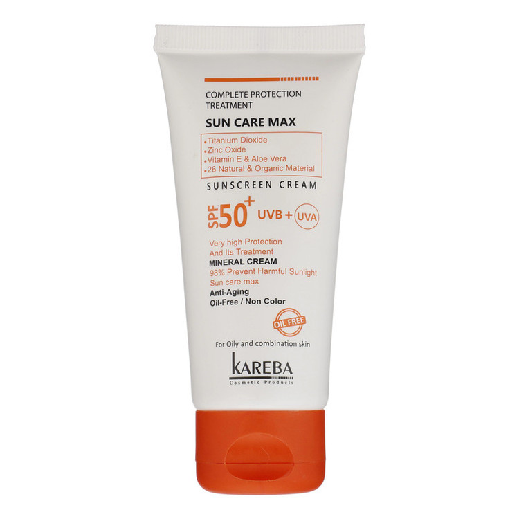 کرم ضد آفتاب بدون رنگ کاربا SPF50 مدل مینرال مناسب پوستهای چرب حجم 50 میلیلیتر