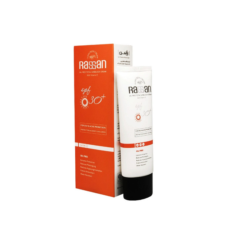 کرم ضد آفتاب بدون رنگ راسن SPF 30 مدل potent مناسب پوستهای چرب حجم 40 میلیلیتر