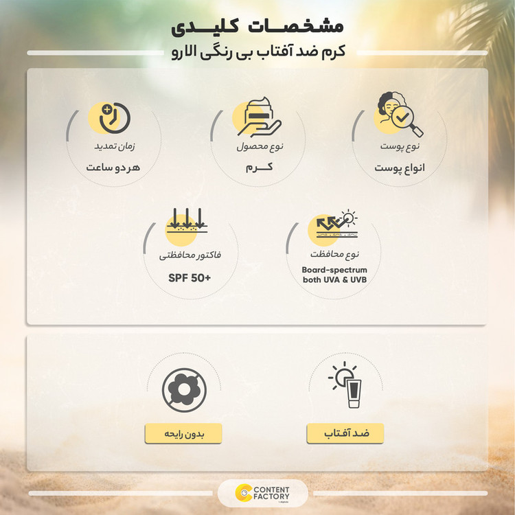 ضد آفتاب بدون رنگ الارو مدل SPF50 محافظ UVA ،UVB، ضد چروک، مناسب انواع پوست تحت لیسانس حجم 50 میلیلیتر