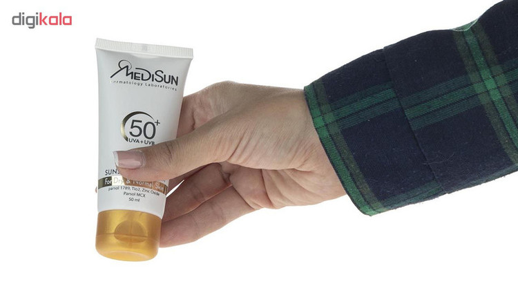 کرم ضد آفتاب رنگی مدیسان SPF 50 مدل Tinted مناسب پوستهای خشک و معمولی حجم 50 میلیلیتر