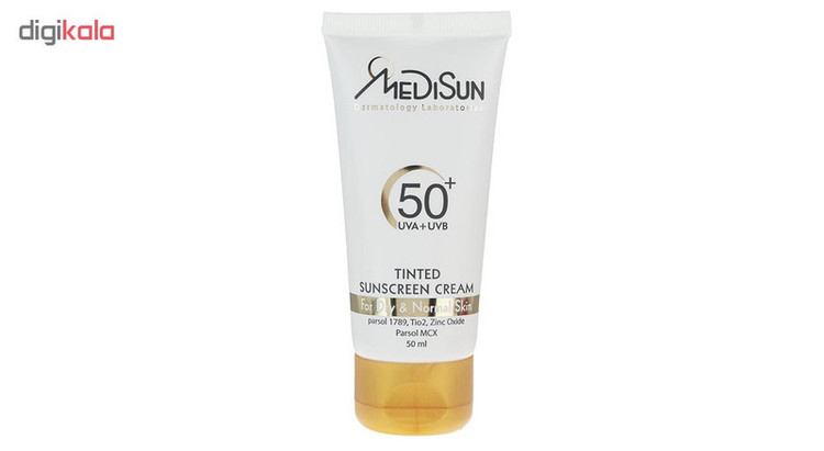 کرم ضد آفتاب رنگی مدیسان SPF 50 مدل Tinted مناسب پوستهای خشک و معمولی حجم 50 میلیلیتر