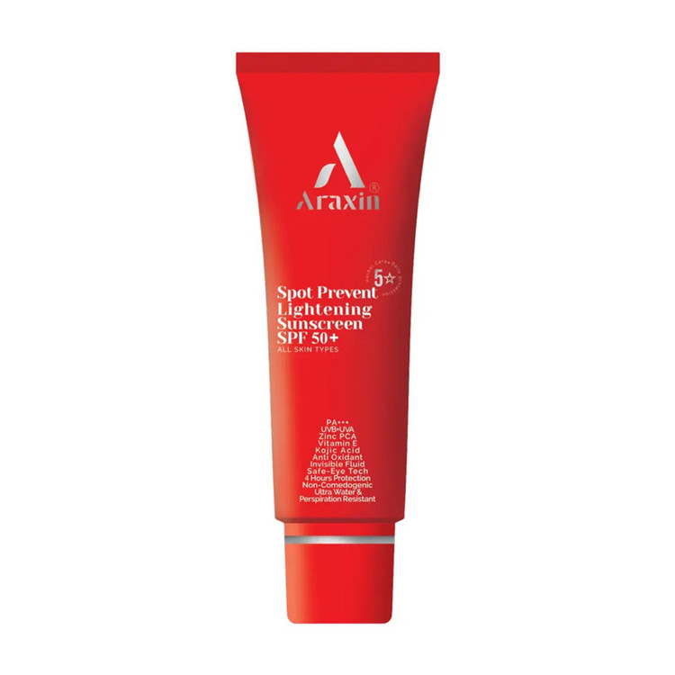 کرم ضد آفتاب بیرنگ صورت آراکسین SPF 50 مدل ضد لک محافظ UVA ، UVB مناسب برای انواع پوست حجم ۴۰ میلی لیتر