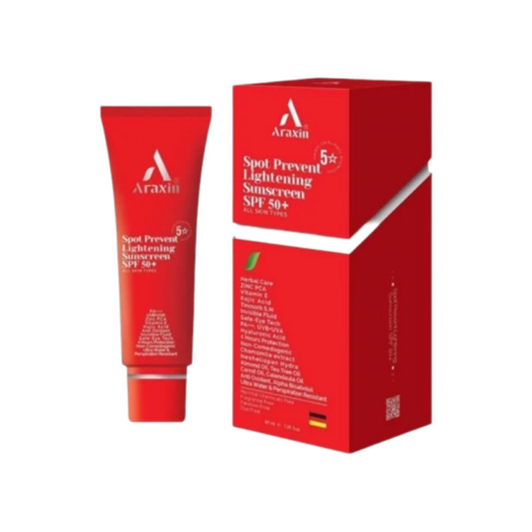 کرم ضد آفتاب بیرنگ صورت آراکسین SPF 50 مدل ضد لک محافظ UVA ، UVB مناسب برای انواع پوست حجم ۴۰ میلی لیتر