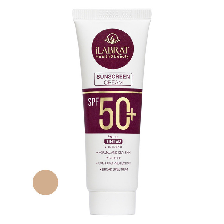 کرم ضدآفتاب رنگی ایلابرت +SPF50 مدل ضدلک natural beige، مناسب پوستهای چرب و معمولی، حجم 40 میلیلیتر