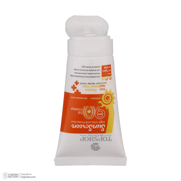 کرم ضدآفتاب بیرنگ تاپ شاپ مدل SPF90 مناسب انواع پوست، حجم 50 میلیلیتر