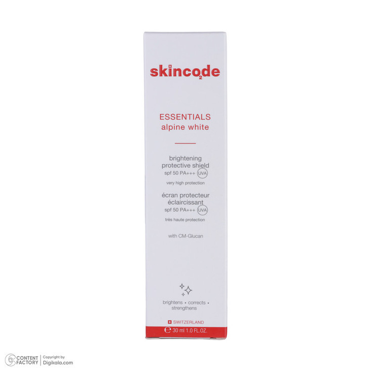 فلوئید ضد آفتاب بی رنگ صورت اسکین کد SPF50 مدل ALPINE محافظ UVA مناسب برای انواع پوست حجم 30 میلی لیتر