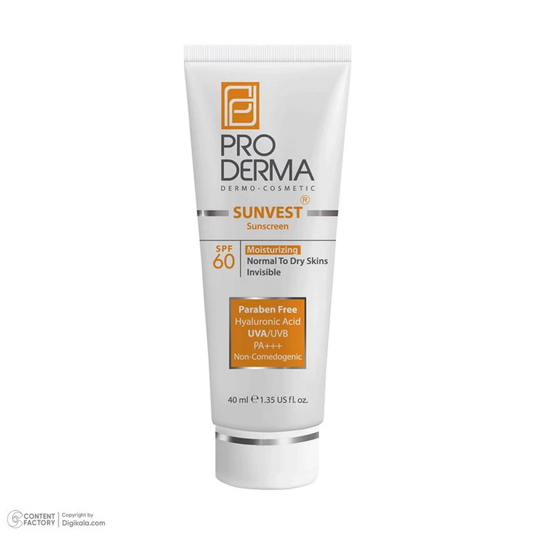 کرم ضدآفتاب و مرطوبکننده پرودرما مدل SPF60، حجم 40 میلیلیتر
