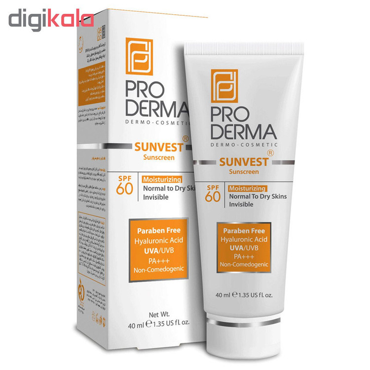 کرم ضدآفتاب و مرطوبکننده پرودرما مدل SPF60، حجم 40 میلیلیتر