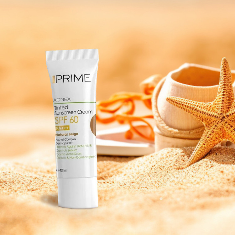 کرم ضدآفتاب رنگی پرایم، 60 SPF، مدل 02، مناسب پوست چرب و مختلط تنالیته رنگ متوسط و حجم 40 میلیلیتر، محافظت کننده در برابر اشعه UVA،IRو UVB، کنترل کننده ترشح سبوم، فاقد چربی و غیر کومدونزا، +++PA، پوشش دهنده جای جوش، با ماندگاری 3 ساعته