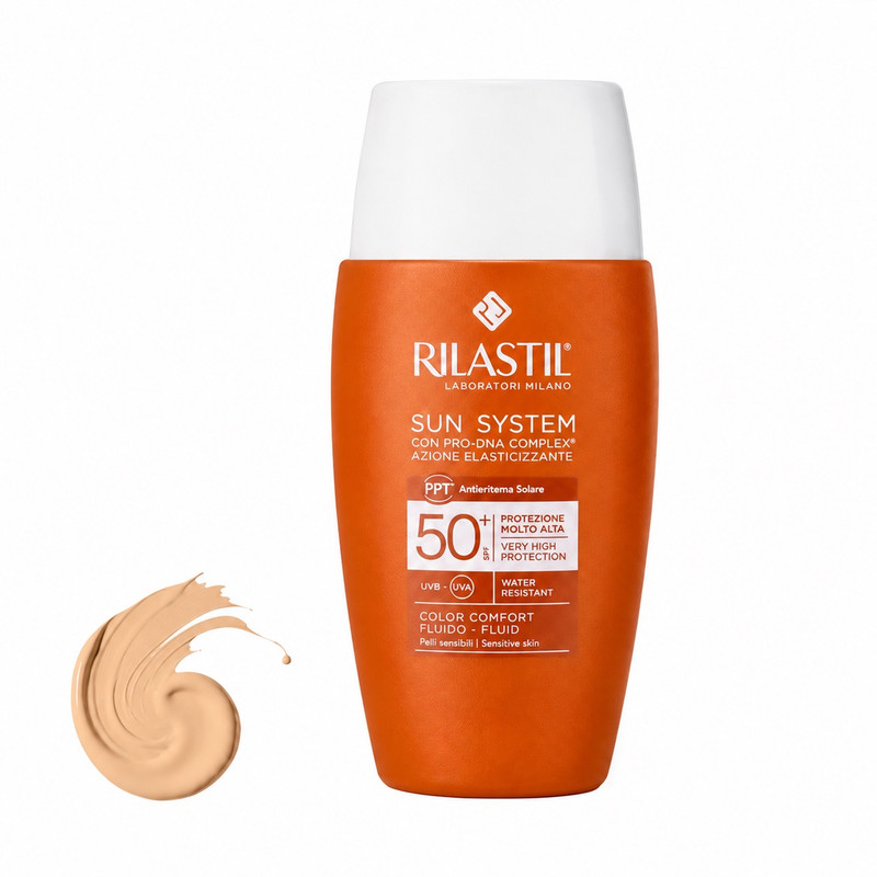 فلوئید ضد آفتاب رنگی صورت ریلاستیل SPF 50 مدل 01 محافظ در برابر اشعه uva و uvb ‌مناسب برای پوست حساس حجم ۵۰ میلی‌لیتر​