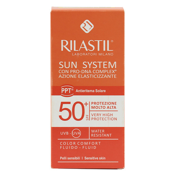 فلوئید ضد آفتاب رنگی صورت ریلاستیل SPF 50 مدل 01 محافظ در برابر اشعه uva و uvb مناسب برای پوست حساس حجم ۵۰ میلیلیتر