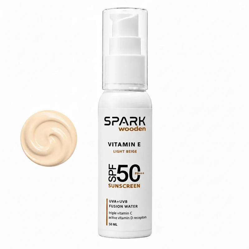 کرم ضد آفتاب رنگی صورت اسپارک وودن SPF 50 مدل ویتامین E ‌محافظ UVA ،UVB مناسب برای انواع پوست حجم 50 میلی‌لیتر