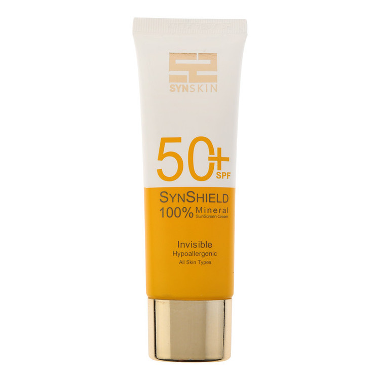 کرم ضد آفتاب بدون رنگ ساین اسکین SPF 50 مدل SYN Shield Mineral محافظ UVA ،UVB، ضد حساسیت، مناسب انواع پوست حجم 50 میلیلیتر