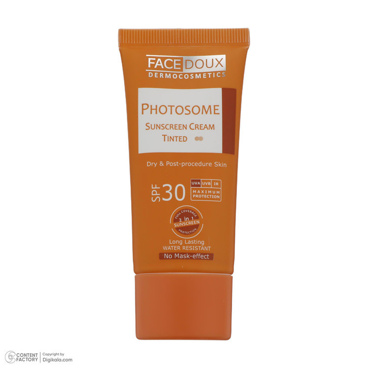 کرم ضد آفتاب رنگی فیس دوکس SPF 30 مدل photosome 02 محافظ اشعه UVA و UVB، ضد آب، مناسب پوست های خشک حجم 40 میلی لیتر