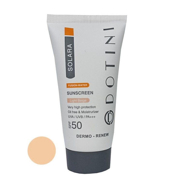 کرم ضد آفتاب رنگی دوتینی SPF 50 مدل فیوژن واتر مناسب پوستهای چرب حجم 50 میلیلیتر