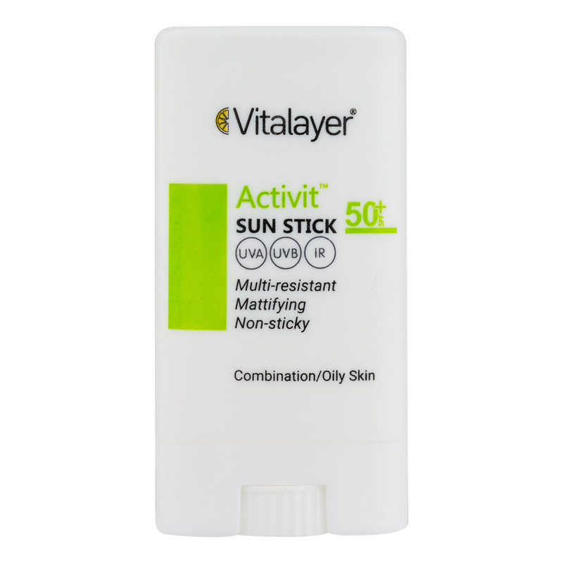 استیک ضد آفتاب بی‌رنگ صورت ویتالیر SPF 50 مدل اکتیویت محافظ در برابر اشعه UVA و UVB ‌مناسب برای پوست چرب و مختلط حجم 20 میلی‌لیتر