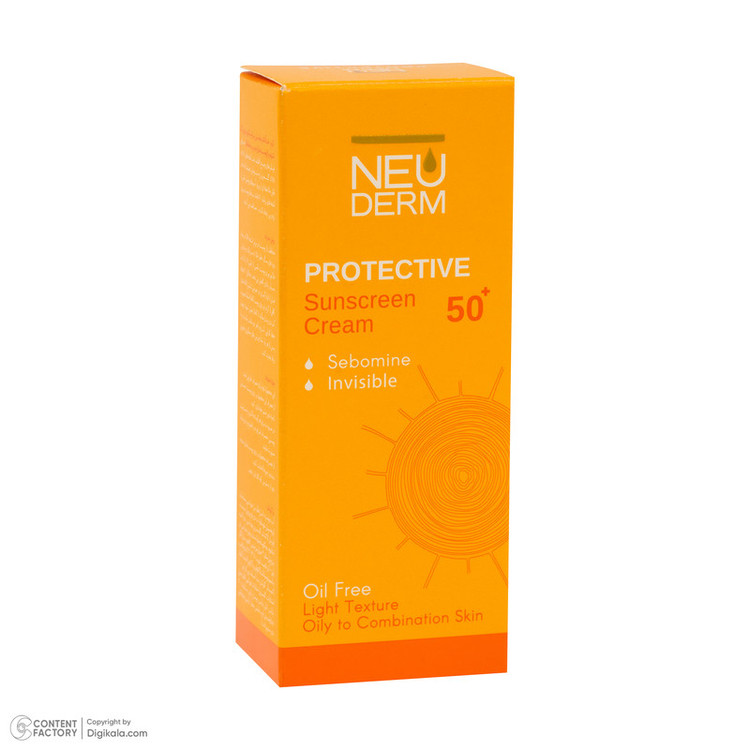 کرم ضد آفتاب بدون رنگ نئودرم SPF 50 مدل PROTECTIVE مناسب پوستهای چرب و مختلط حجم 50 میلیلیتر