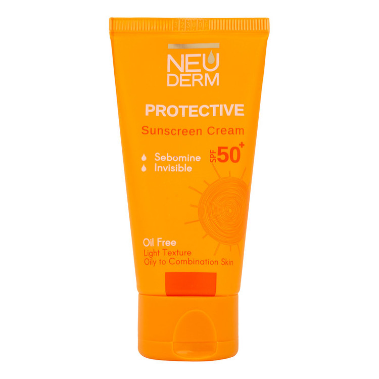 کرم ضد آفتاب بدون رنگ نئودرم SPF 50 مدل PROTECTIVE مناسب پوستهای چرب و مختلط حجم 50 میلیلیتر