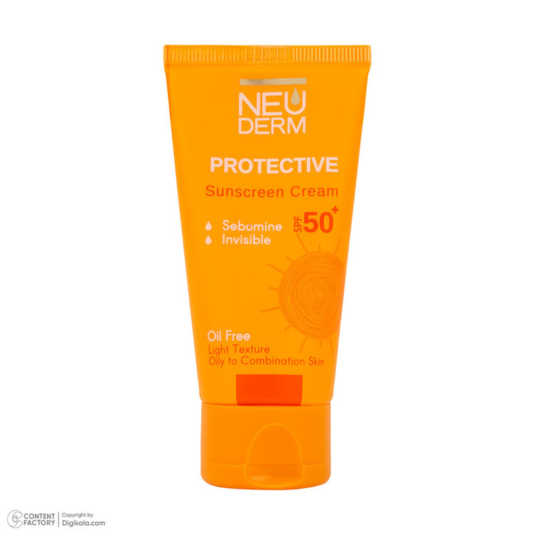 کرم ضد آفتاب بدون رنگ نئودرم SPF 50 مدل PROTECTIVE مناسب پوستهای چرب و مختلط حجم 50 میلیلیتر