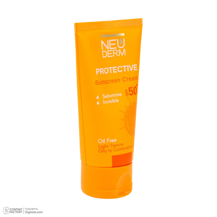 کرم ضد آفتاب بدون رنگ نئودرم SPF 50 مدل PROTECTIVE مناسب پوستهای چرب و مختلط حجم 50 میلیلیتر