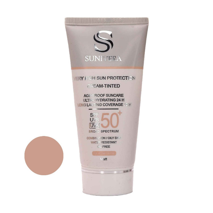 کرم ضد آفتاب رنگی سانیورا SPF 50 مدل 1/5 spectrum مناسب برای پوست چرب حجم 50 میلیلیتر
