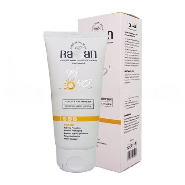 کرم ضد آفتاب بدون رنگ راسن spf50 مدل potent  مناسب انواع پوست حجم 40 میلی لیتر