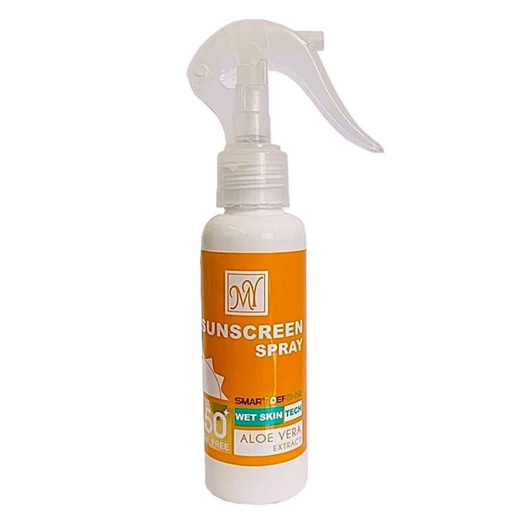 اسپری ضد آفتاب بیرنگ صورت و گردن و دست مای SPF 50 مدل آلوئه ورا محافظ UVA ،UVB مناسب برای انواع پوست حجم 100 میلیلیتر