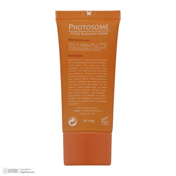 کرم ضد آفتاب رنگی فیس دوکس SPF 30 مدل فوتوزوم محافظ اشعه UVA و UVB، ضد آب، مناسب پوستهای خشک حجم 40 میلیلیتر