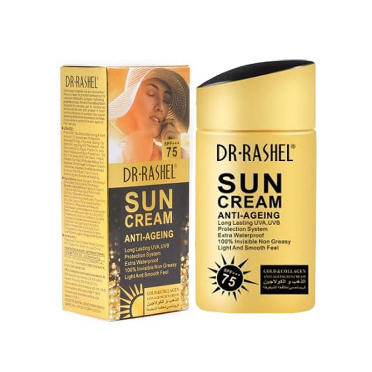 کرم ضد آفتاب بدون رنگ دکتر راشل SPF 75 مدل Anti Ageing مناسب برای انواع پوست حجم 80 میلیلیتر