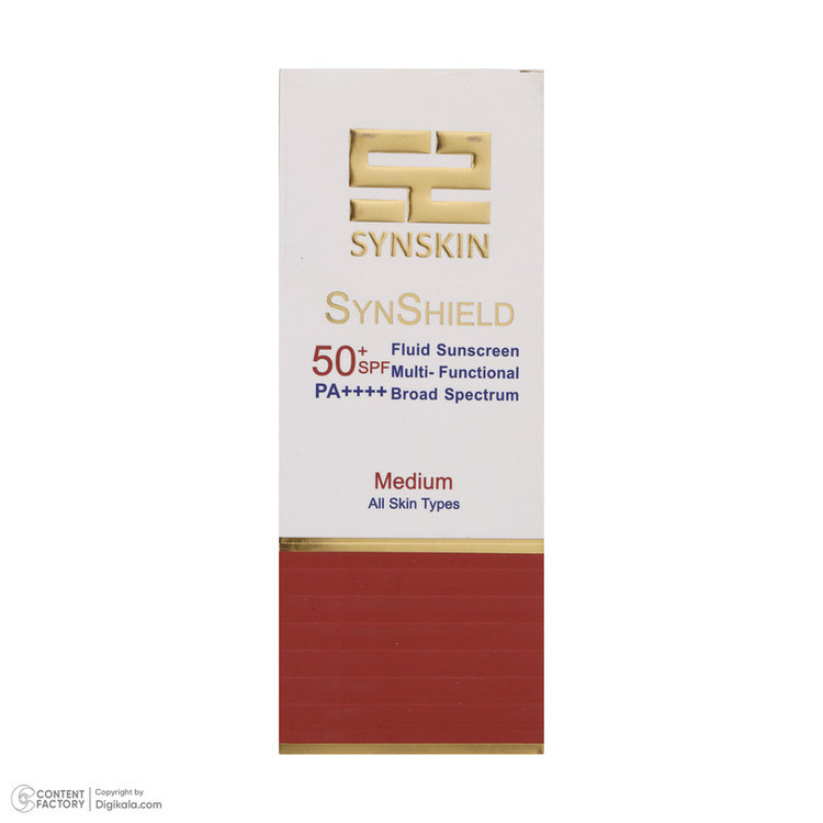 فلوئید ضد آفتاب رنگی ساین اسکین SPF 50 مدل Syn shield مناسب انواع پوست وزن 50 گرم