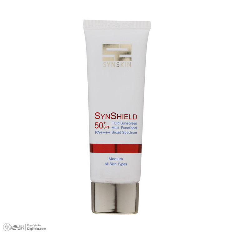 فلوئید ضد آفتاب رنگی ساین اسکین SPF 50 مدل Syn shield مناسب انواع پوست وزن 50 گرم