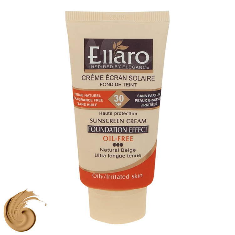 کرم ضد آفتاب رنگی الارو SPF30 سری Foundation Effect مدل Natural Beige محافظ UVB، مناسب پوستهای چرب و حساس تحت لیسانس حجم 40 میلیلیتر