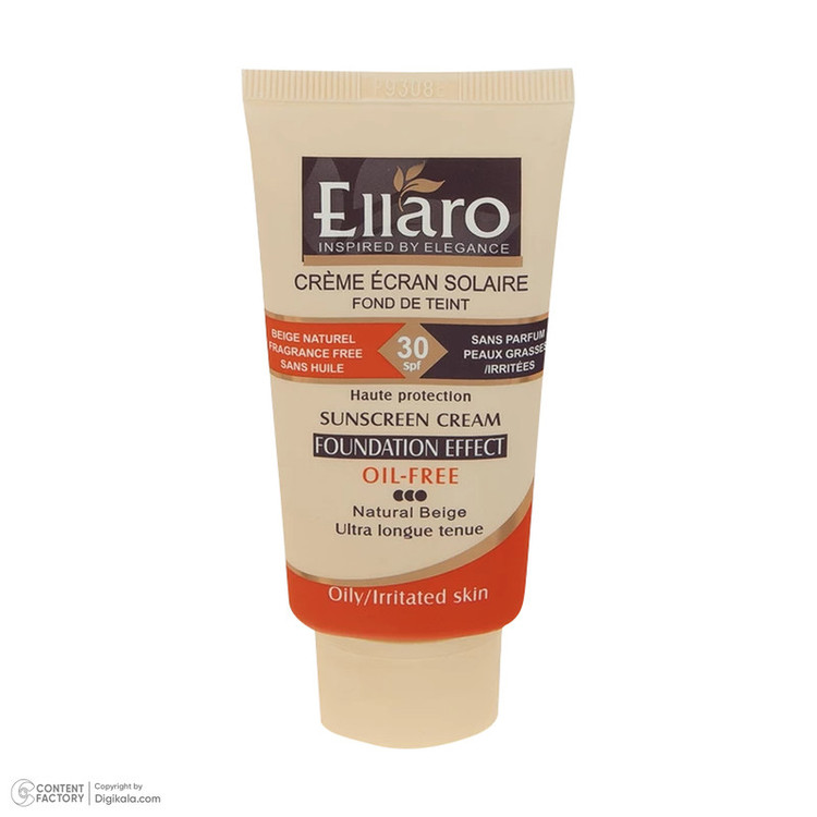 کرم ضد آفتاب رنگی الارو SPF30 سری Foundation Effect مدل Natural Beige محافظ UVB، مناسب پوستهای چرب و حساس تحت لیسانس حجم 40 میلیلیتر