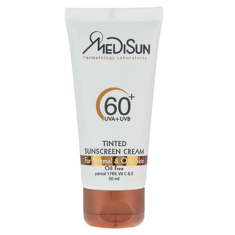 کرم ضد آفتاب رنگی مدیسان SPF 60 مدل Tinted مناسب پوستهای چرب و معمولی حجم 50 میلیلیتر