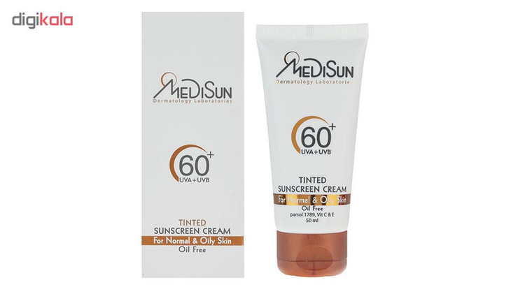 کرم ضد آفتاب رنگی مدیسان SPF 60 مدل Tinted مناسب پوستهای چرب و معمولی حجم 50 میلیلیتر