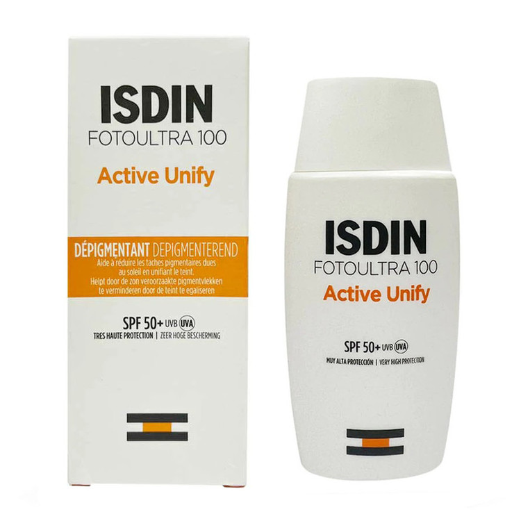 کرم ضدآفتاب بدون رنگ ایزدین SPF50 مدل FOTOULTRA 100 ACTIVE UNIFY مناسب انواع پوست، حجم 50 میلیلیتر